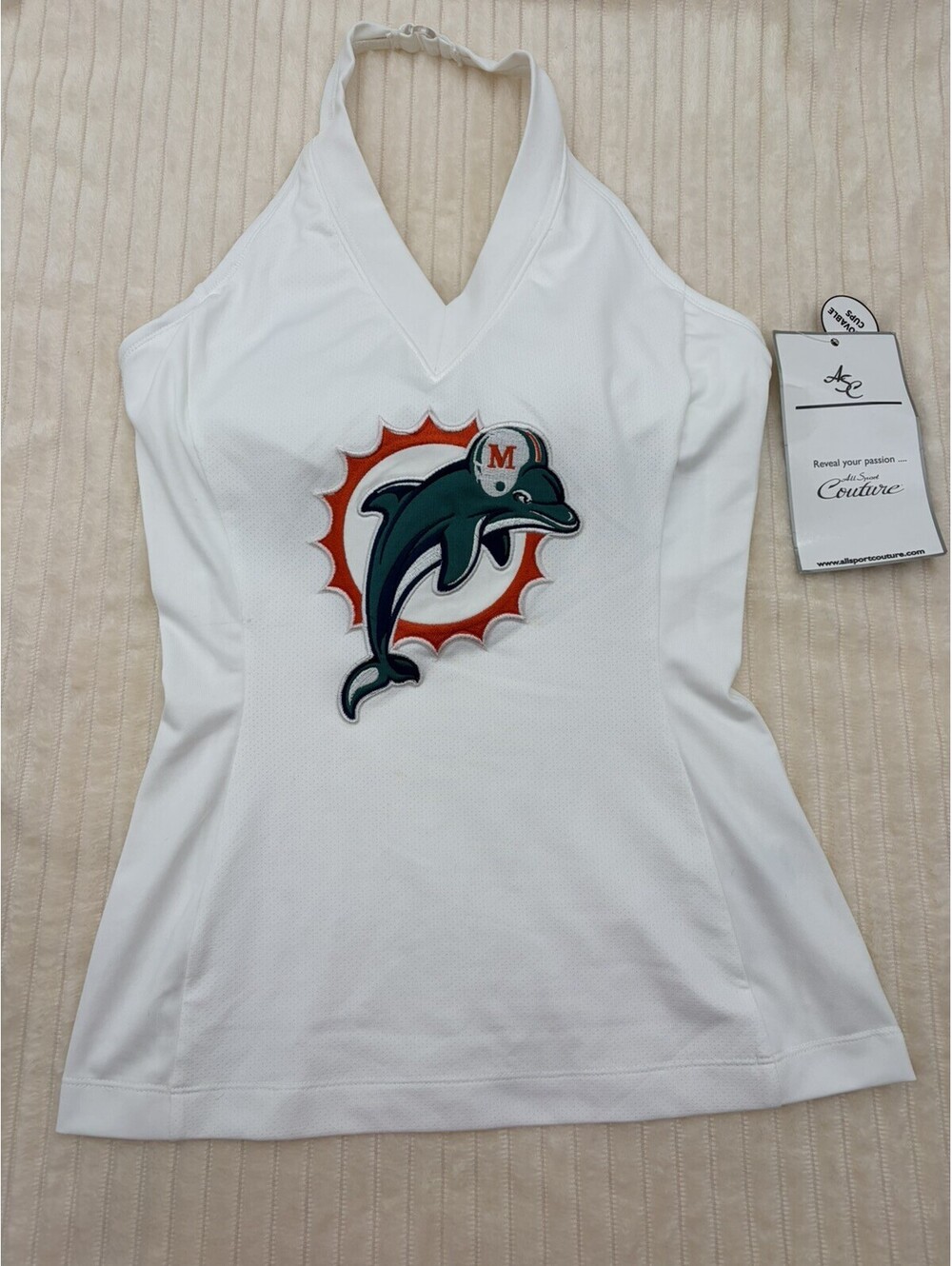 Miami Dolphins All Sport Couture NFL Women’s XS Teal Halter Top Shirt Lined Cup
